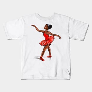 Ballet in red shoes - ballerina doing pirouette in red tutu and red shoes  - brown skin ballerina Kids T-Shirt